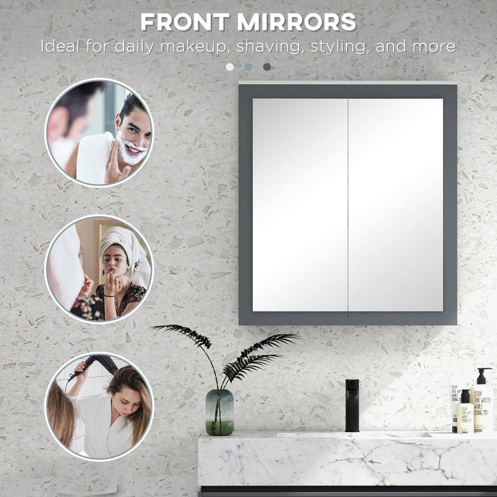 kleankin Wall Mounted Bathroom Medicine Cabinet 27 in. W x 30 in. H with Mirror Rectangular MDF Medicine Cabinet with Mirror