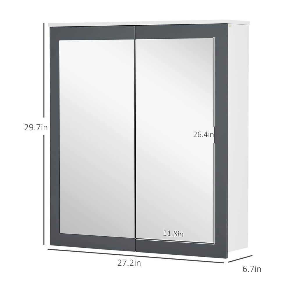kleankin Wall Mounted Bathroom Medicine Cabinet 27 in. W x 30 in. H with Mirror Rectangular MDF Medicine Cabinet with Mirror