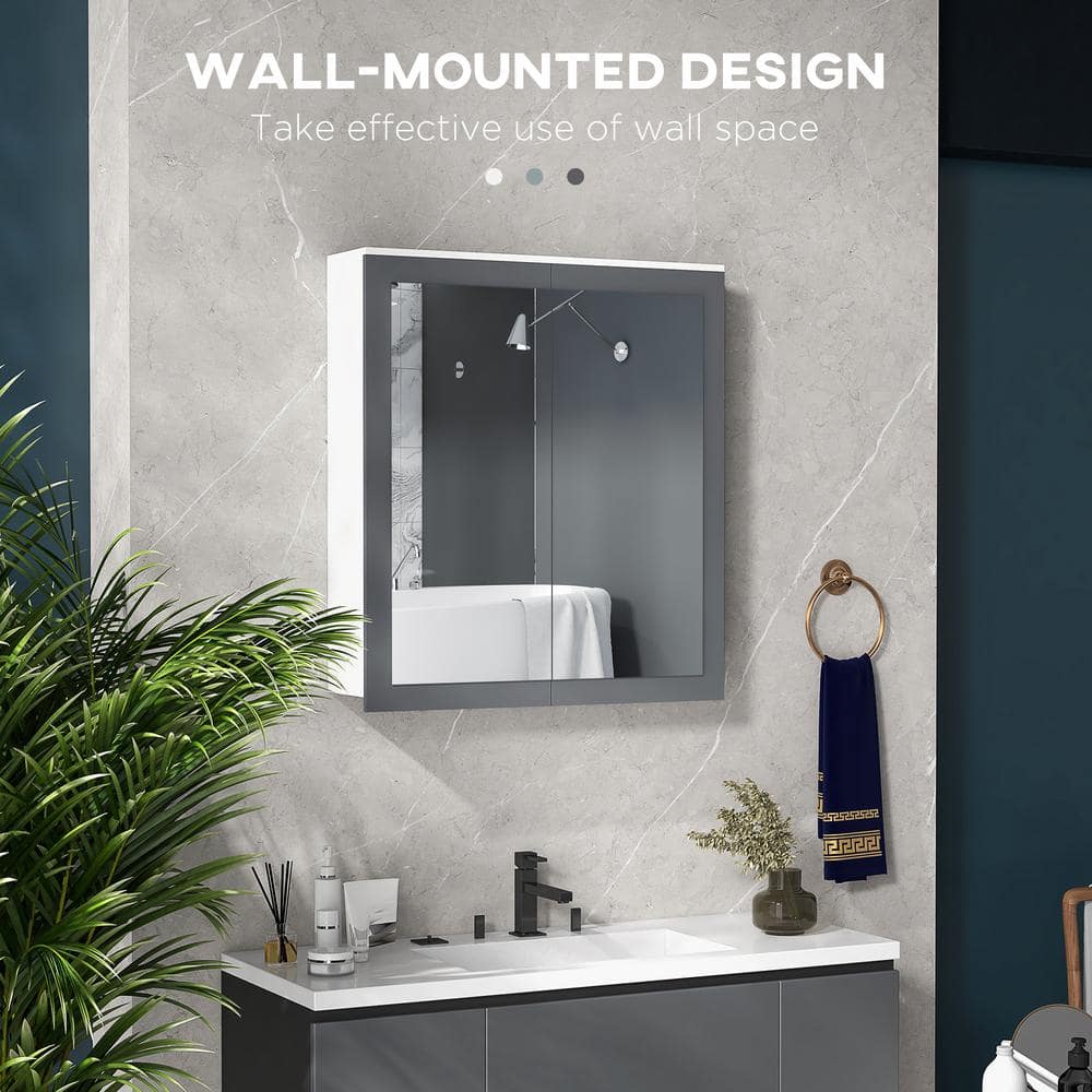 kleankin Wall Mounted Bathroom Medicine Cabinet 27 in. W x 30 in. H with Mirror Rectangular MDF Medicine Cabinet with Mirror