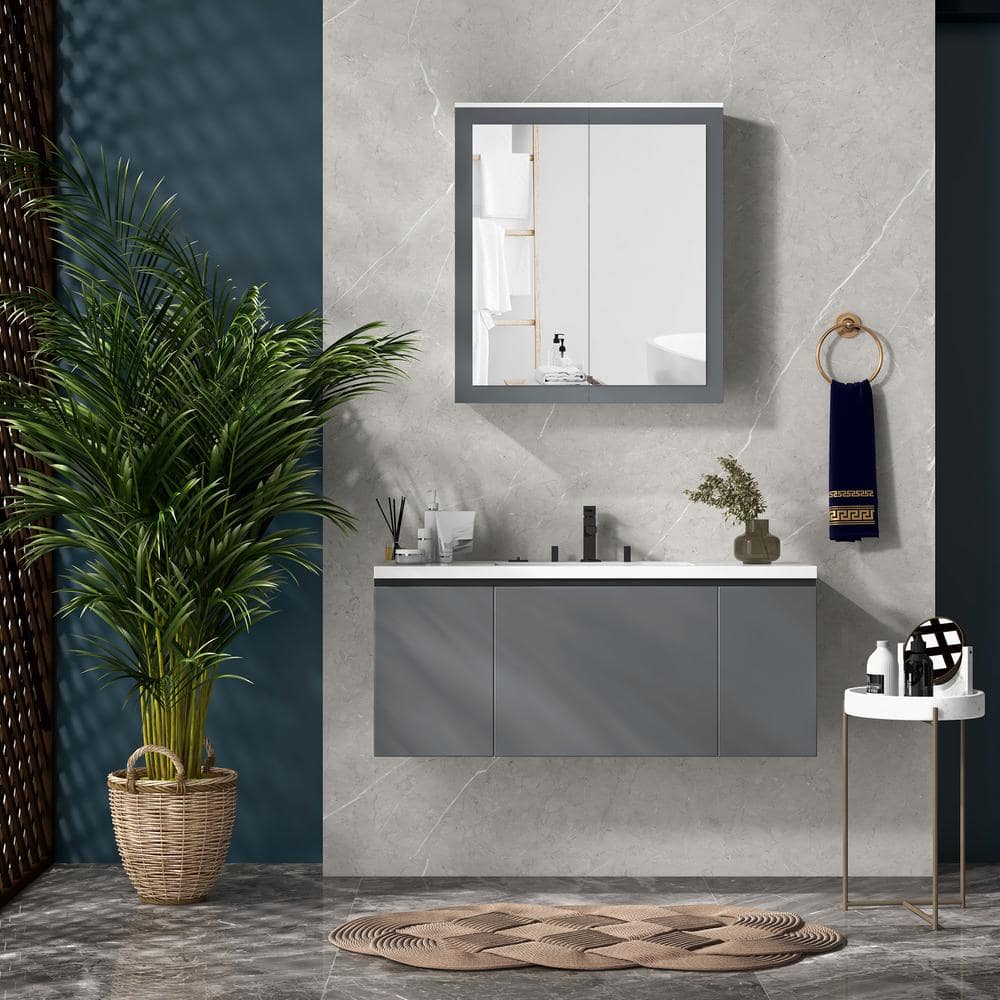 kleankin Wall Mounted Bathroom Medicine Cabinet 27 in. W x 30 in. H with Mirror Rectangular MDF Medicine Cabinet with Mirror