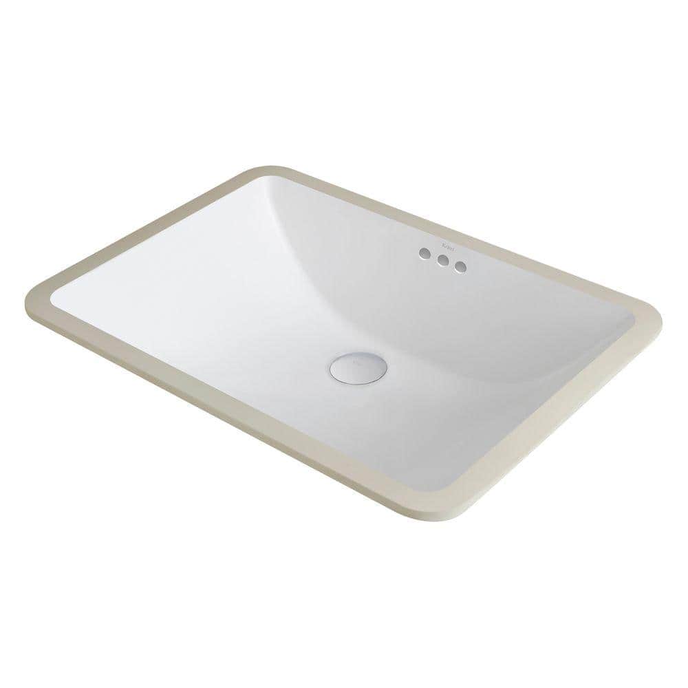 KRAUS Elavo Large Rectangular Ceramic Undermount Bathroom Sink in White with Overflow, 23-1/4 in. x 16-1/2 in.