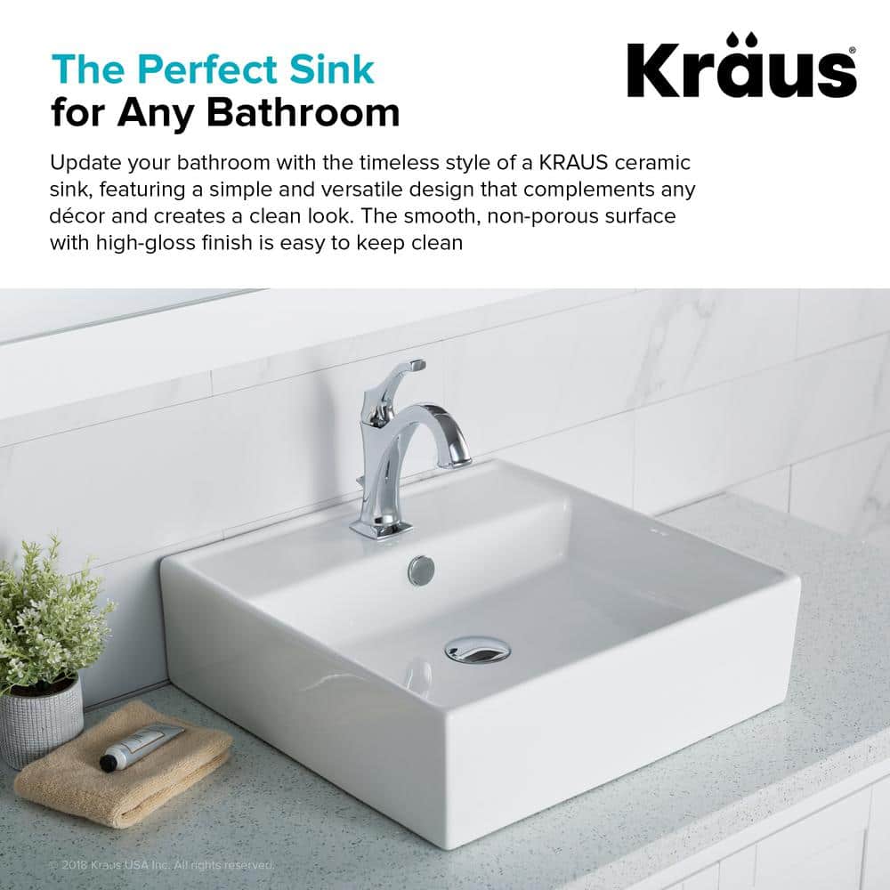 KRAUS Elavo 18.6 in. Square Ceramic Vessel Bathroom Sink in White
