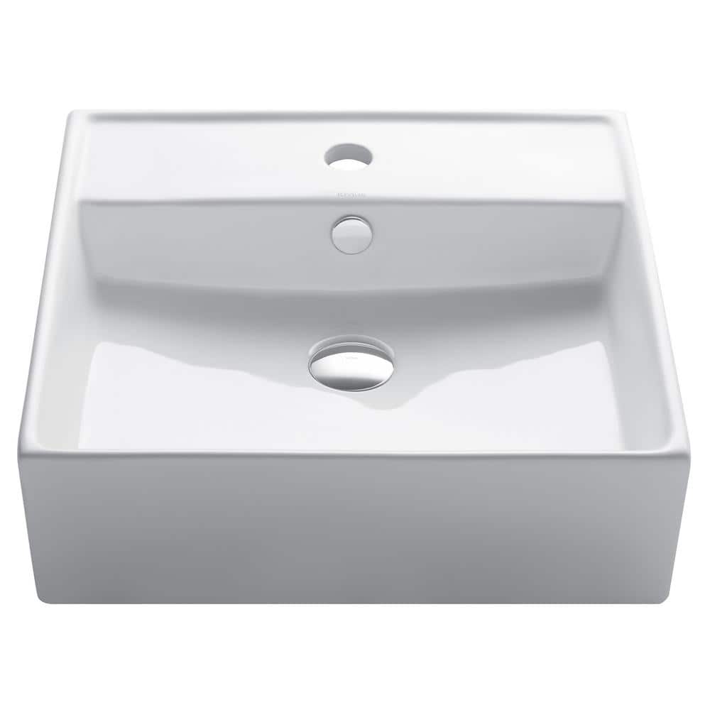 KRAUS Elavo 18.6 in. Square Ceramic Vessel Bathroom Sink in White