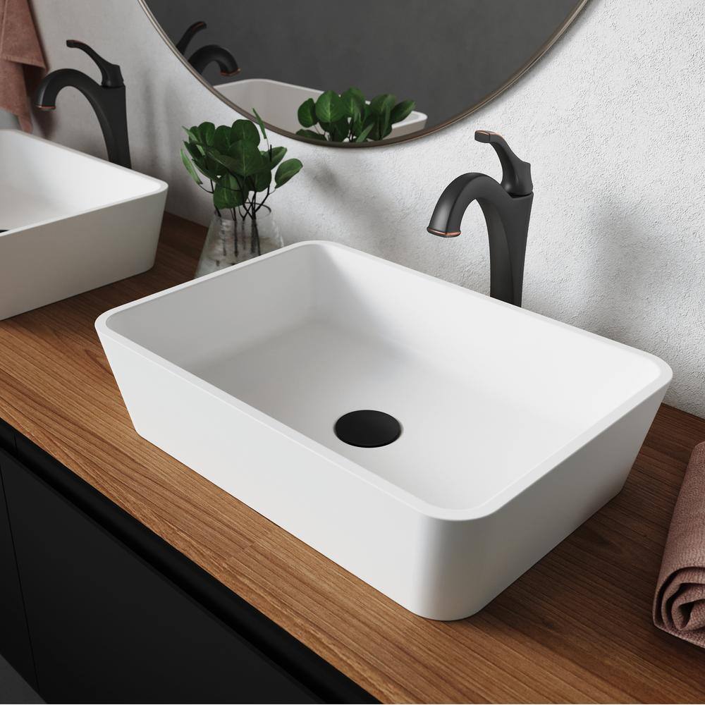 KRAUS Natura Rectangle Solid Surface Vessel Sink in White, 20 x 14 x 4-7/8 in (KSV-2MW)