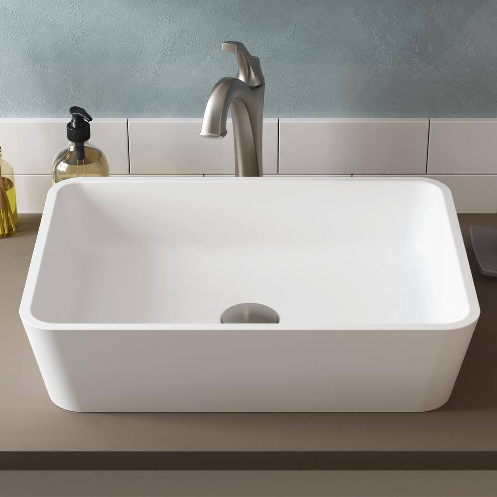 KRAUS Natura Rectangle Solid Surface Vessel Sink in White, 20 x 14 x 4-7/8 in (KSV-2MW)