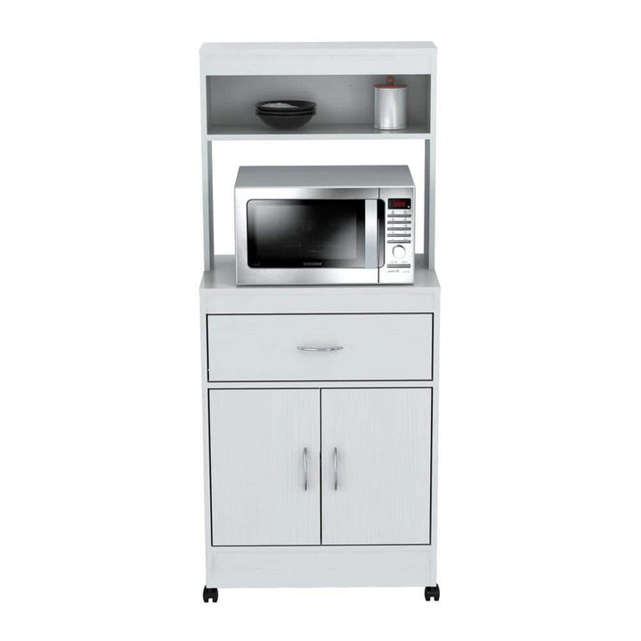 Inval Ready to Assemble 23.62 in. x 15.75 in. x 54.13 in. White Laminate Microwave Storage Cabinet