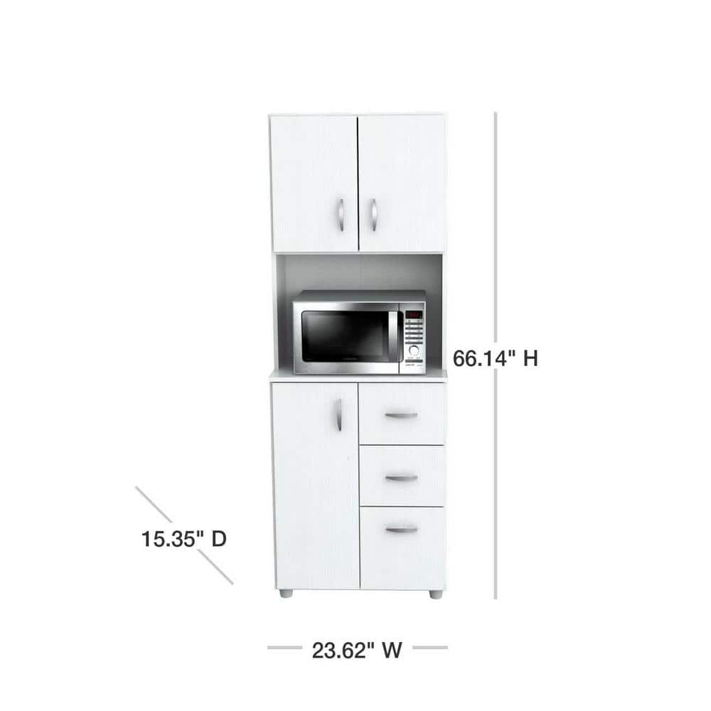 Inval 23.62x15.35x66.14 in. Microwave Storage Utility Cabinet in Laricina White