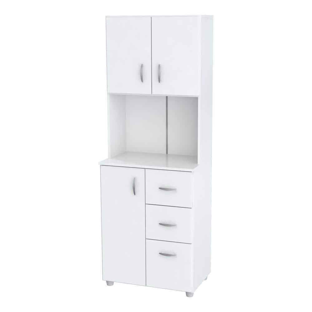 Inval 23.62x15.35x66.14 in. Microwave Storage Utility Cabinet in Laricina White