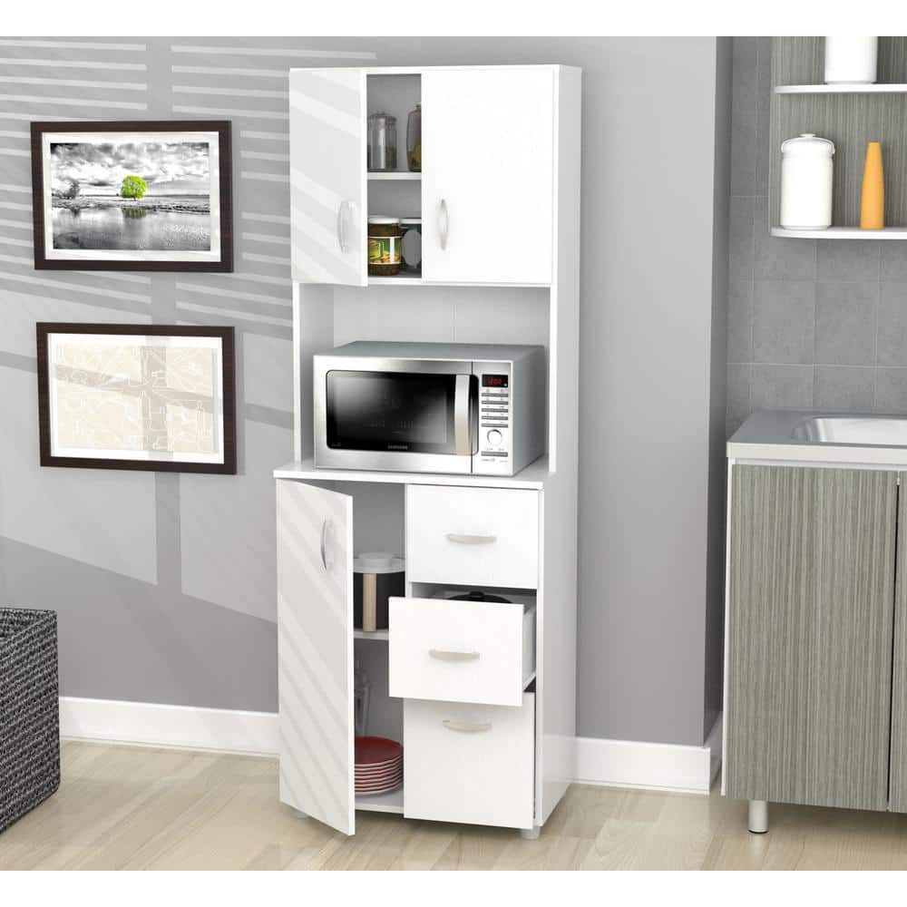 Inval 23.62x15.35x66.14 in. Microwave Storage Utility Cabinet in Laricina White