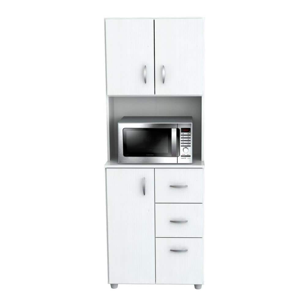 Inval 23.62x15.35x66.14 in. Microwave Storage Utility Cabinet in Laricina White