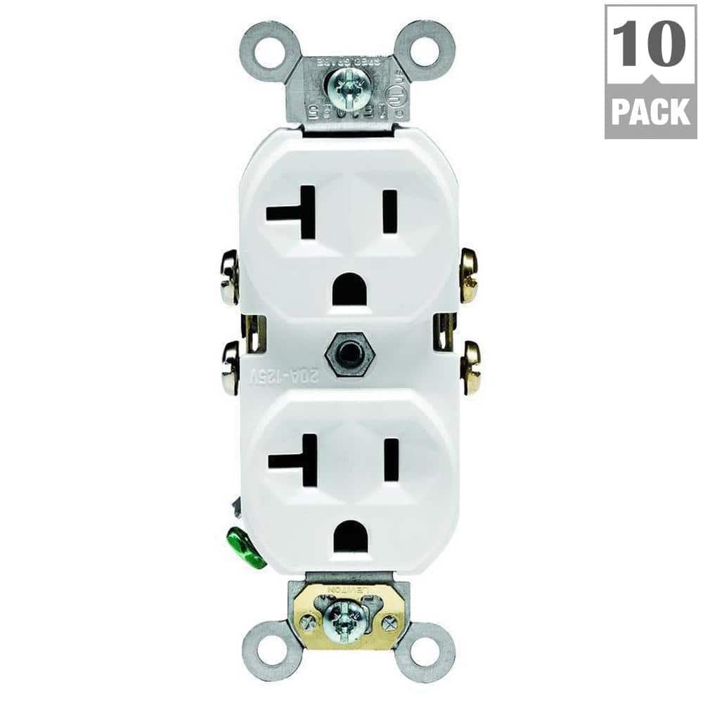 Leviton 20 Amp Commercial Grade Duplex Outlet, White (10-Pack)
