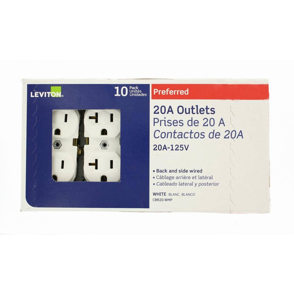 Leviton 20 Amp Commercial Grade Duplex Outlet, White (10-Pack)