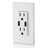 Leviton 15 Amp Decora Combination Tamper-Resistant Duplex Outlet with Dual USB-A Charger, White (3-Pack)