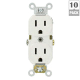 Leviton 15 Amp Commercial Grade Duplex Outlet, White (10 Pack)