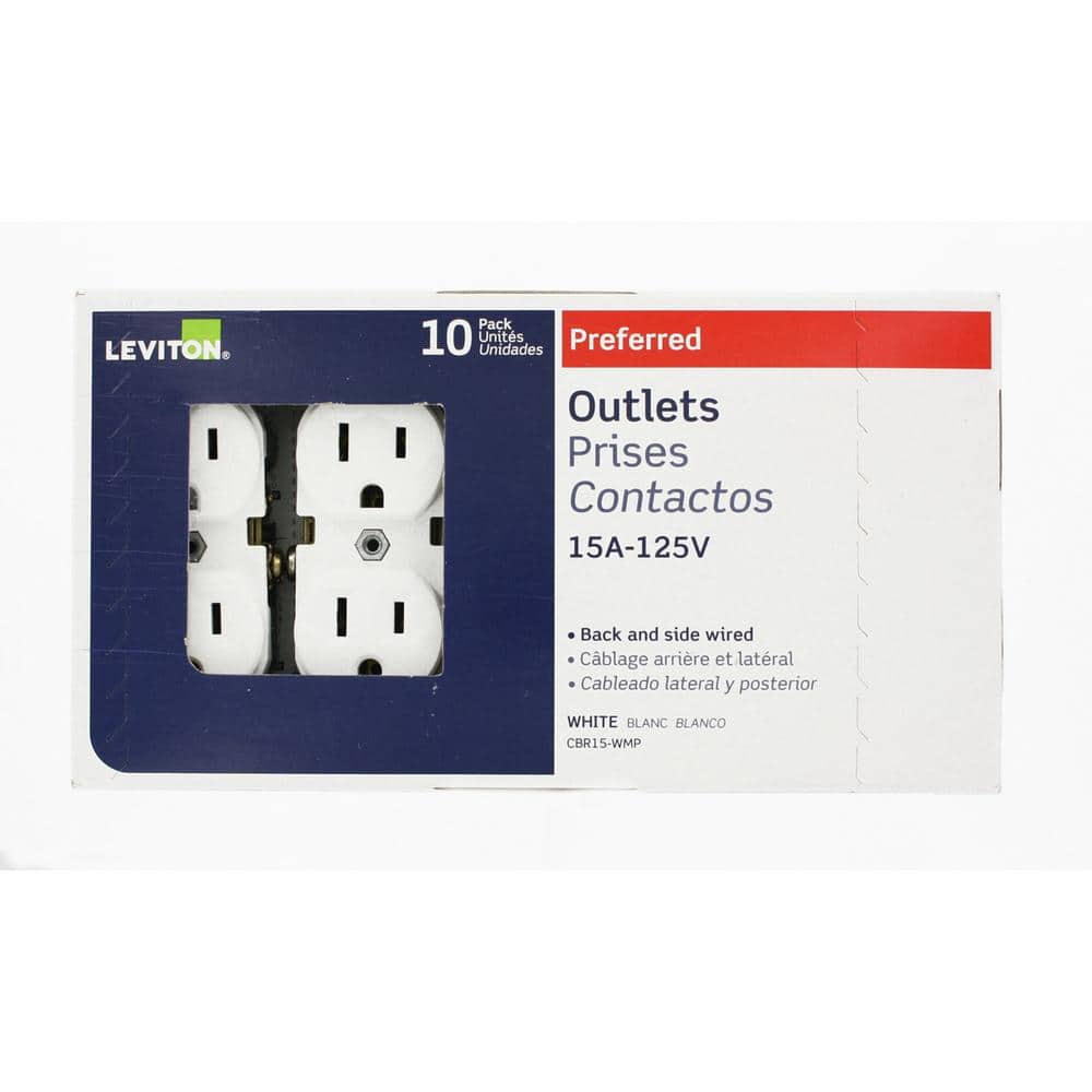 Leviton 15 Amp Commercial Grade Duplex Outlet, White (10 Pack)
