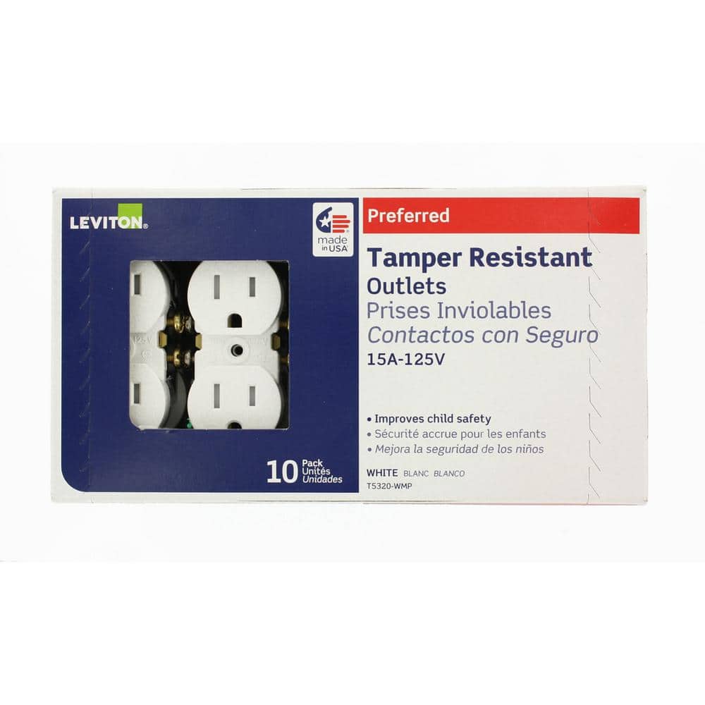 Leviton 15 Amp Tamper-Resistant Duplex Outlet, White (10-Pack)
