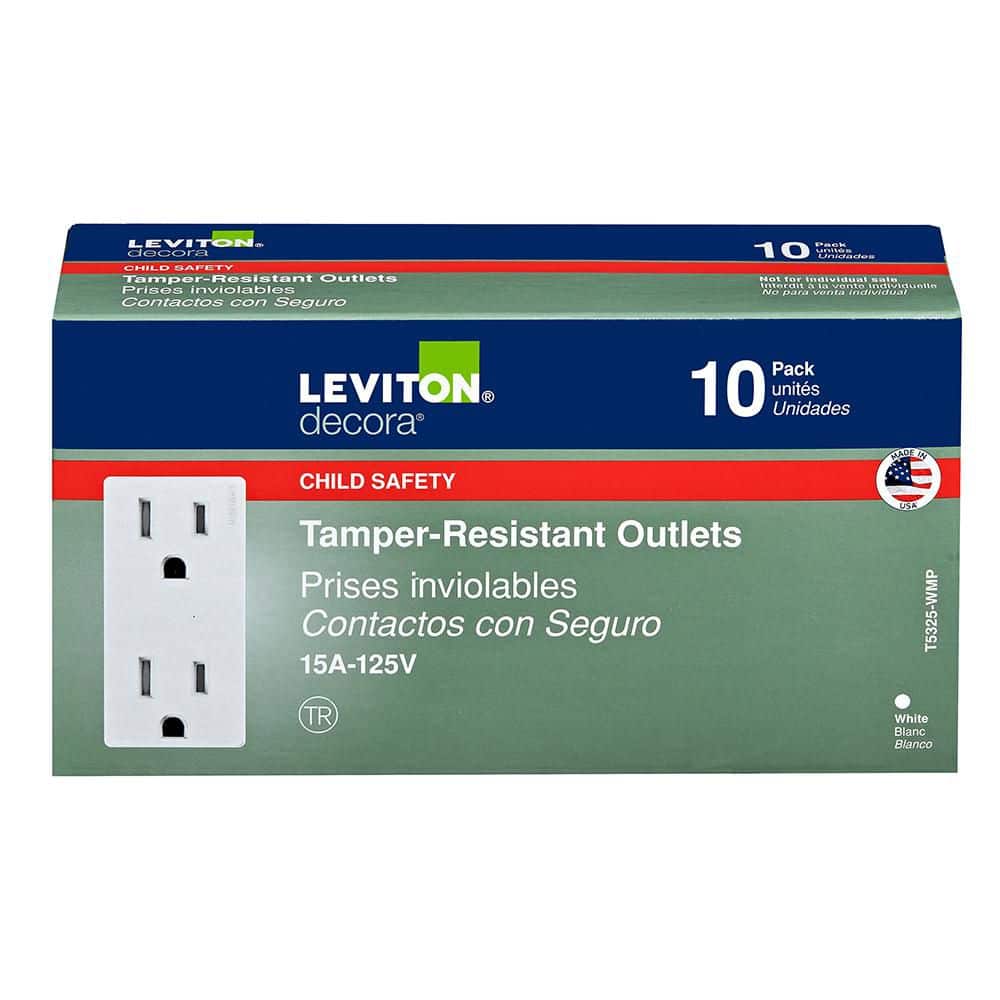 Leviton Decora 15 Amp Tamper-Resistant Duplex Outlet, White (10-Pack)