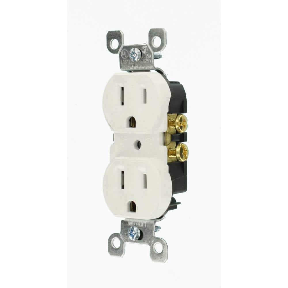 Leviton 15 Amp Residential Grade Grounding Duplex Outlet, White (10-Pack)