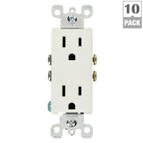 Leviton Decora 15 Amp Residential Grade Grounding Duplex Outlet, White (10-Pack)