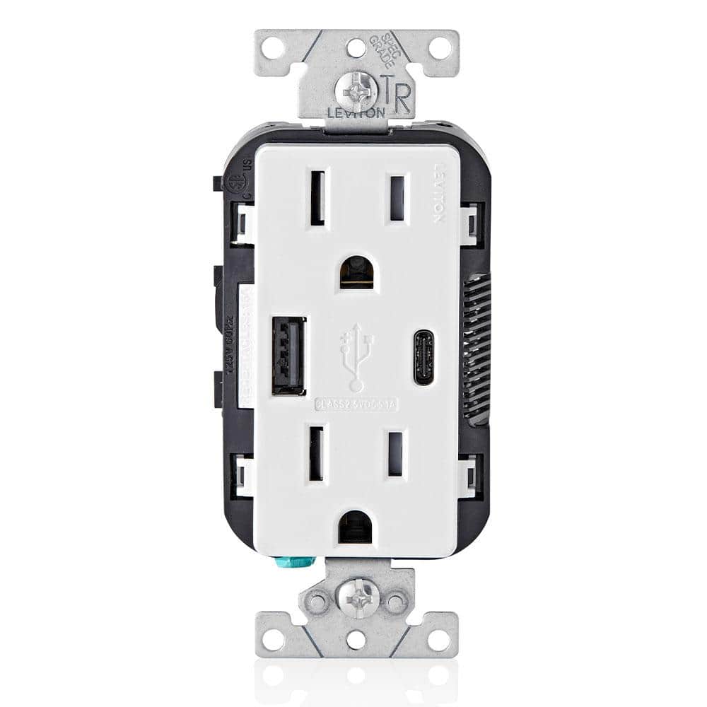 Leviton 15 Amp Decora Type A & C USB Charger Tamper-Resistant Outlet, White (R02-T5633-0BW)
