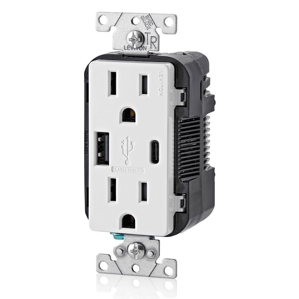 Leviton 15 Amp Decora Type A & C USB Charger Tamper-Resistant Outlet, White (R02-T5633-0BW)