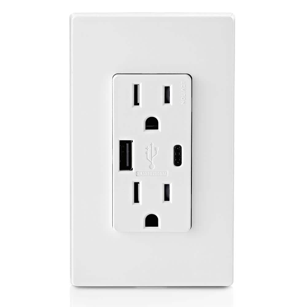 Leviton 15 Amp Decora Type A & C USB Charger Tamper-Resistant Outlet, White (R02-T5633-0BW)