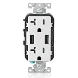 Leviton Decora 20 Amp 125-Volt Combination Duplex Outlet with Dual USB-A Charger, White