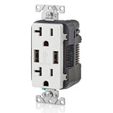 Leviton Decora 20 Amp 125-Volt Combination Duplex Outlet with Dual USB-A Charger, White