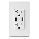 Leviton Decora 20 Amp 125-Volt Combination Duplex Outlet with Dual USB-A Charger, White
