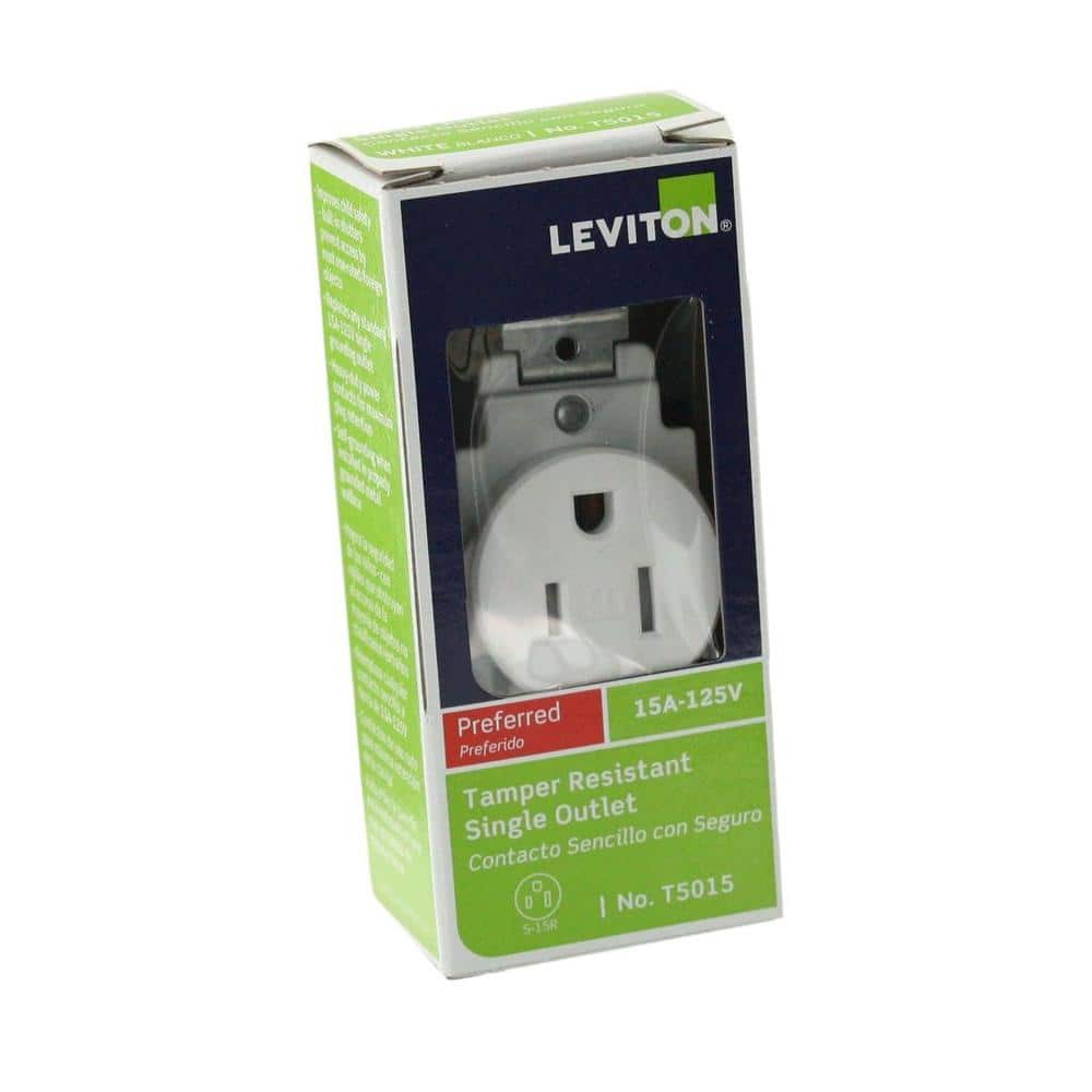 Leviton 15 Amp Commercial Grade Tamper-Resistant Single Outlet, White (NEMA 5-15R, 125V)
