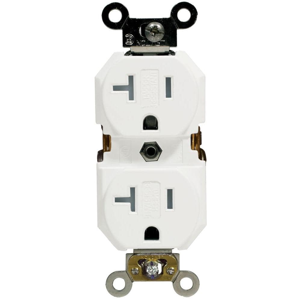 Leviton 20 Amp Industrial Grade Weather & Tamper Resistant Self-Grounding Duplex Outlet, White