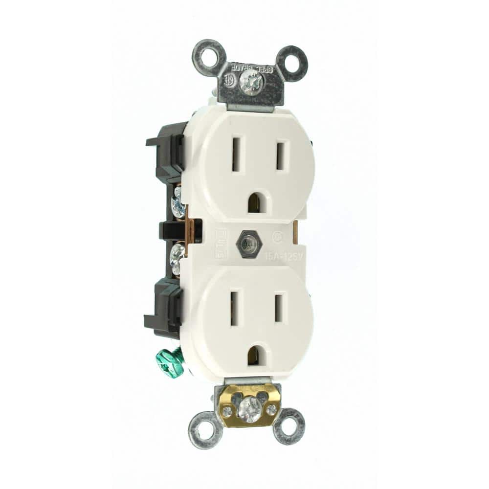 Leviton 15 Amp Industrial Grade Narrow-Body Duplex Outlet, White