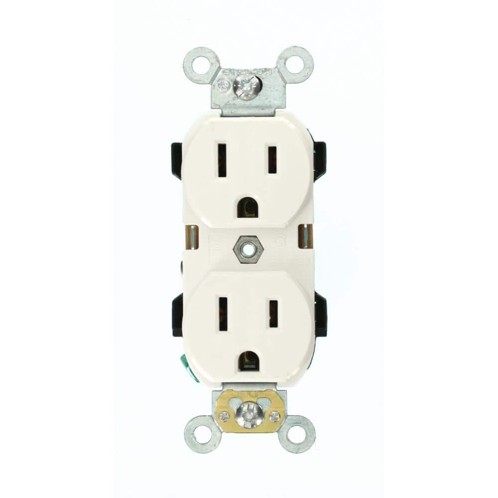 Leviton 15 Amp Industrial Grade Narrow-Body Duplex Outlet, White