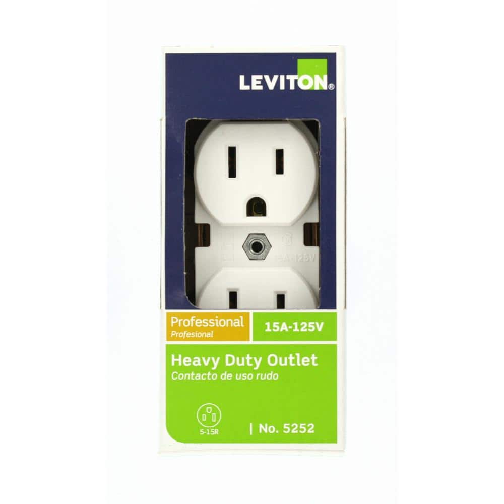 Leviton 15 Amp Industrial Grade Narrow-Body Duplex Outlet, White