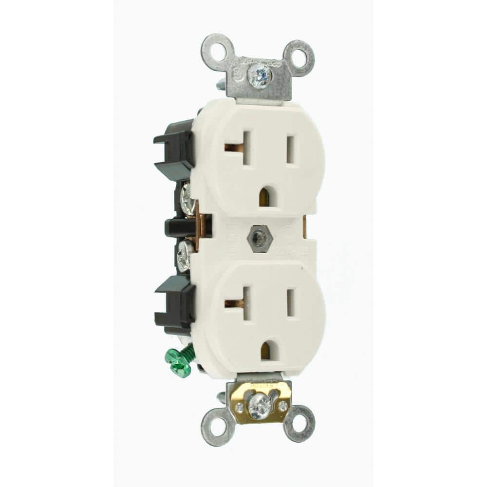 Leviton 20 Amp Industrial Grade Heavy Duty Self-Grounding Duplex Outlet, White (NEMA 5-20R)