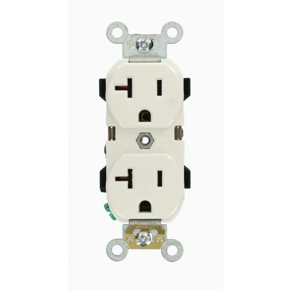 Leviton 20 Amp Industrial Grade Heavy Duty Self-Grounding Duplex Outlet, White (NEMA 5-20R)