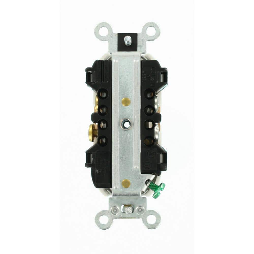 Leviton 20 Amp Industrial Grade Heavy Duty Self-Grounding Duplex Outlet, White (NEMA 5-20R)