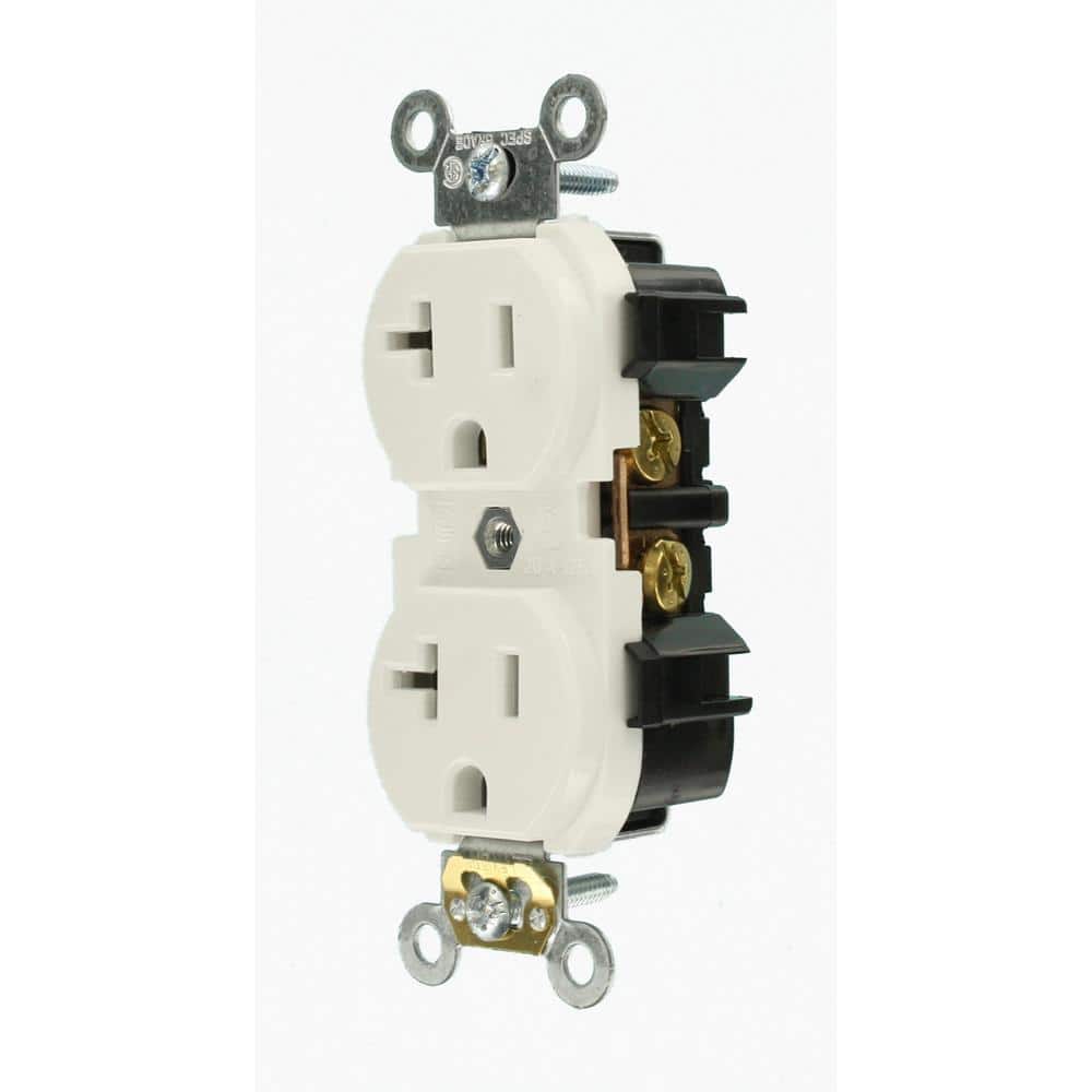 Leviton 20 Amp Industrial Grade Heavy Duty Self-Grounding Duplex Outlet, White (NEMA 5-20R)