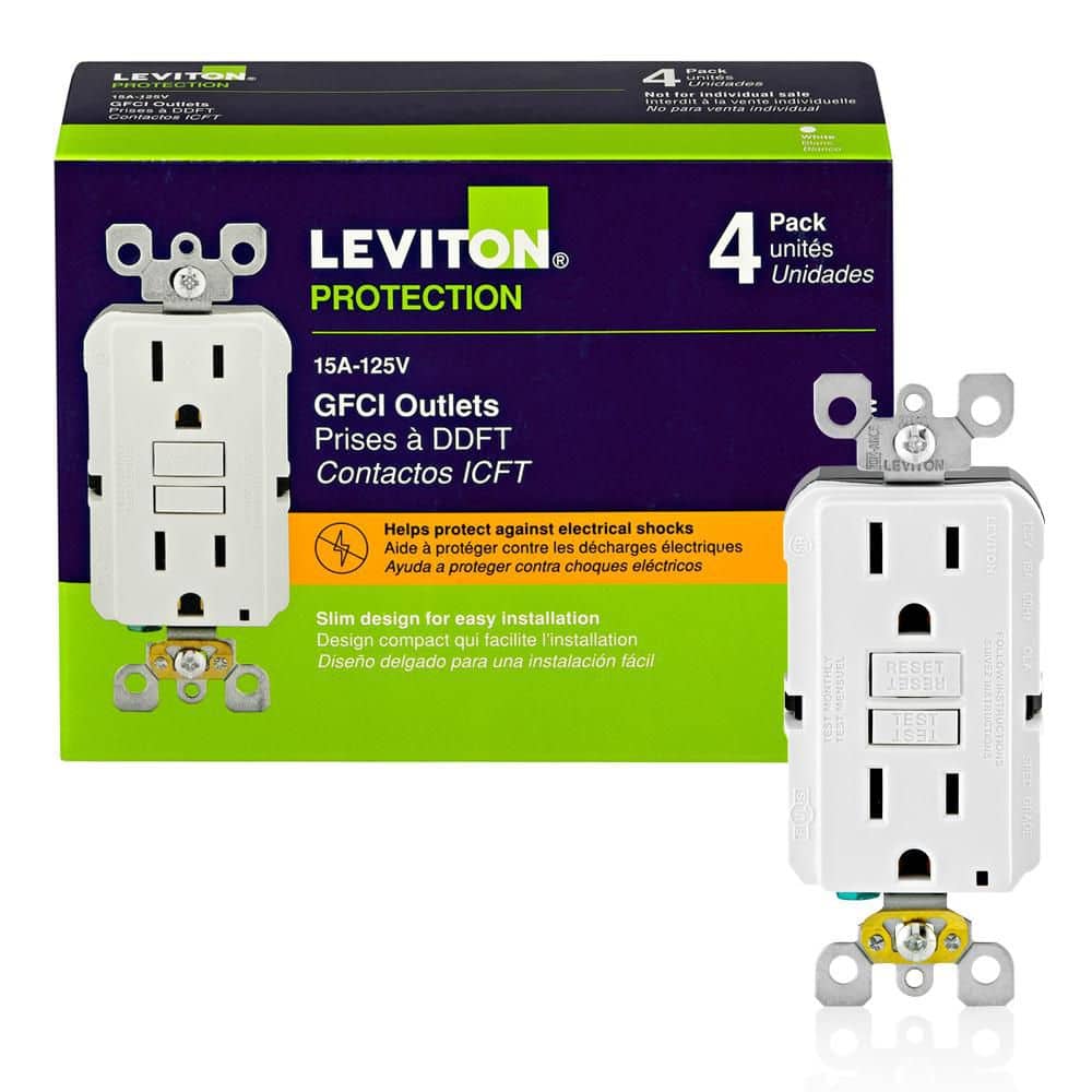 Leviton 15 Amp 125-Volt Duplex Self-Test Slim GFCI Outlet, White (4-Pack)