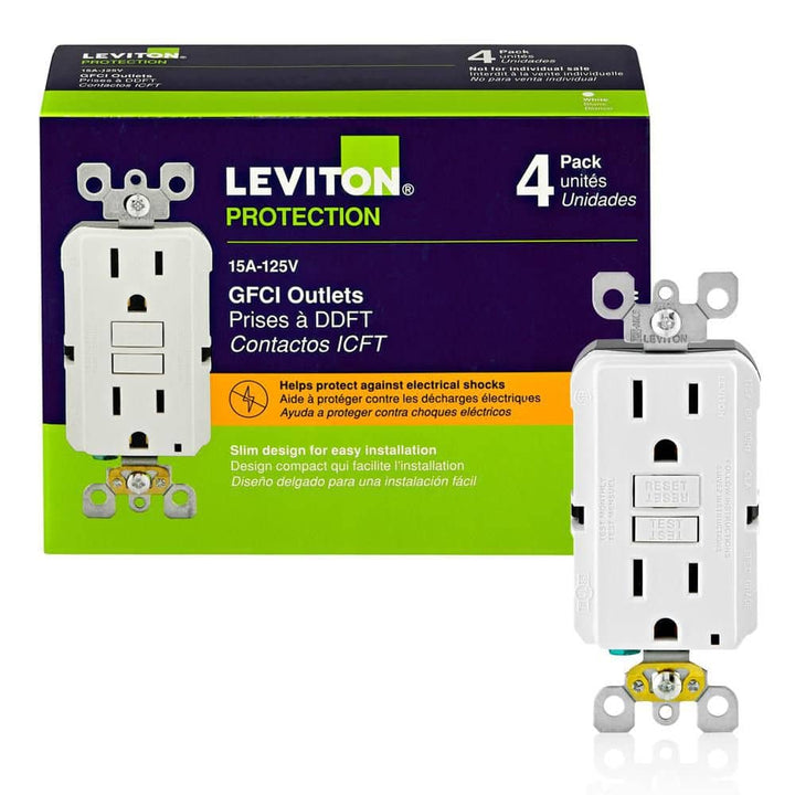 Leviton 15 Amp 125-Volt Duplex Self-Test Slim GFCI Outlet, White (4-Pack)