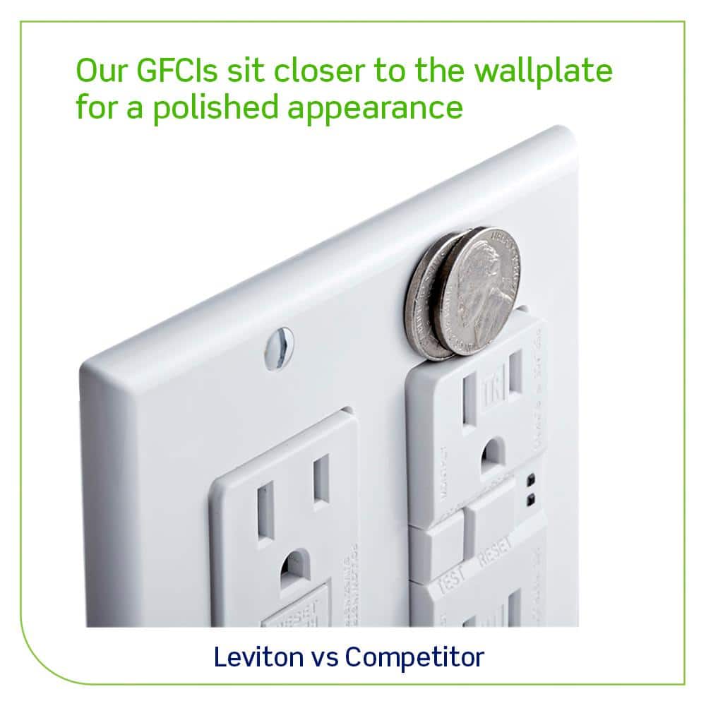 Leviton 15 Amp Self-Test SmartlockPro Slim Tamper-Resistant GFCI Duplex Outlet, White (3-Pack)
