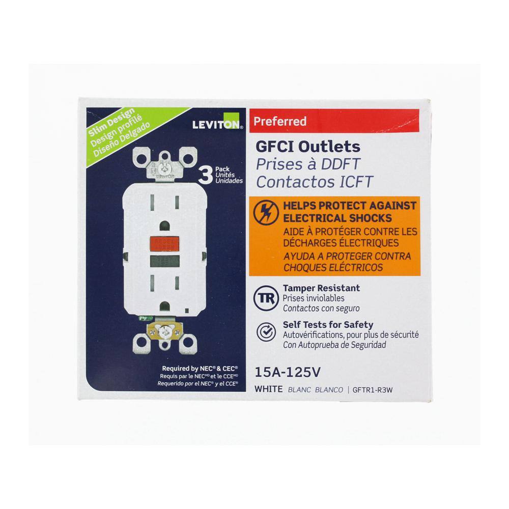 Leviton 15 Amp Self-Test SmartlockPro Slim Duplex Tamper Resistant GFCI Outlet, White (3-Pack)
