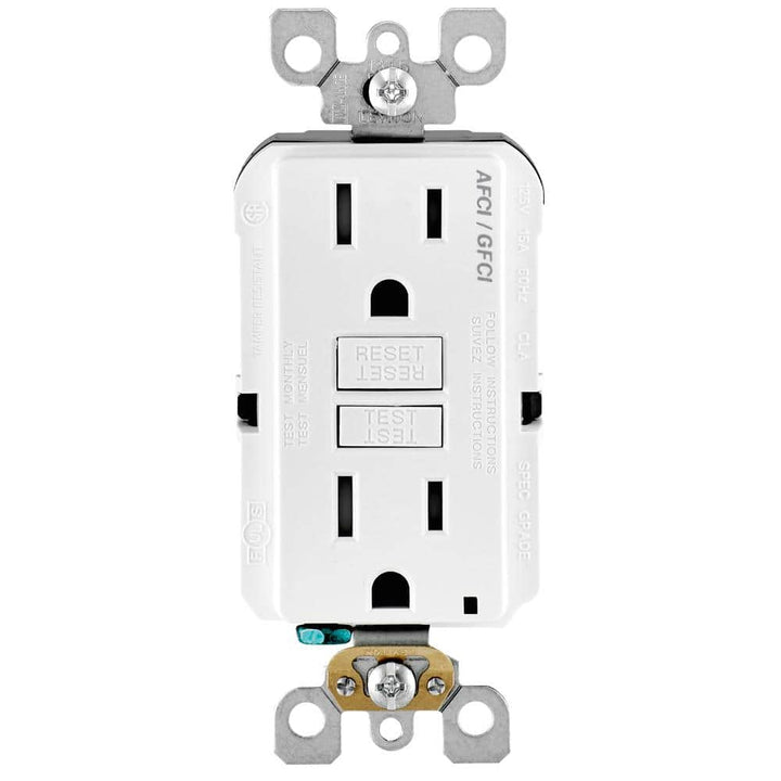 Leviton 15 Amp 125-Volt Duplex Self-Test SmartlockPro Tamper-Resistant AFCI/GFCI Dual Function Outlet, White