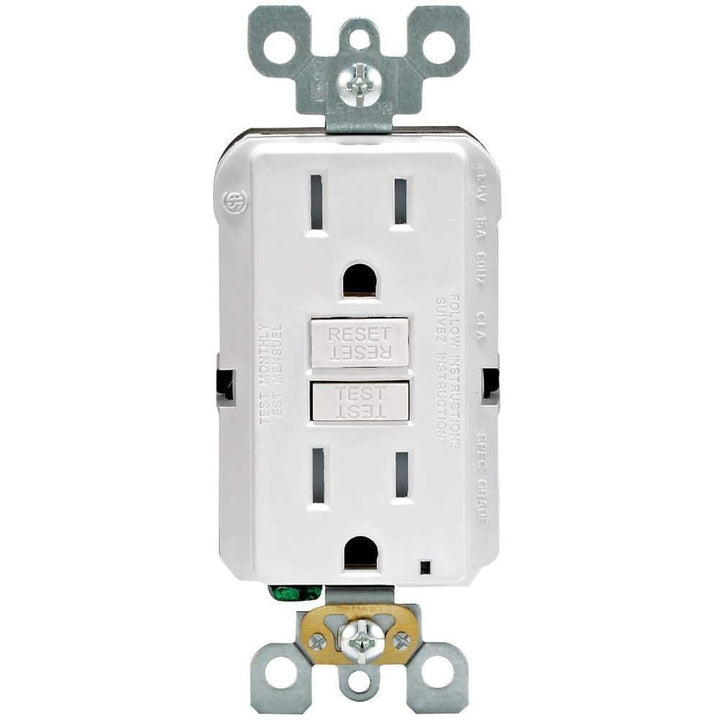 Leviton 15 Amp 125-Volt SmartlockPro SmarTest Self-Test Tamper-Resistant Duplex GFCI Outlet, White (GFTR1-KW)