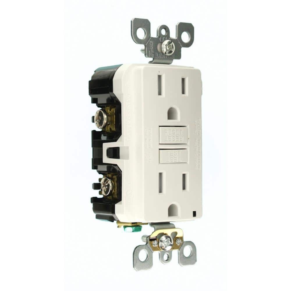 Leviton 15 Amp 125-Volt SmartlockPro SmarTest Self-Test Tamper-Resistant Duplex GFCI Outlet, White (GFTR1-KW)