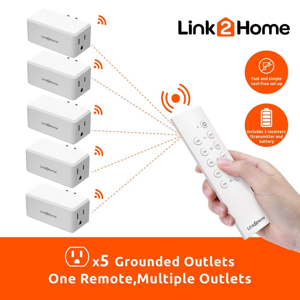 Link2Home Wireless Indoor Remote Control Outlet Switch with 5 RCVs and 2 Remotes