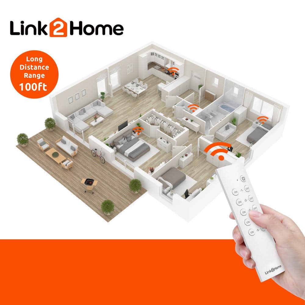 Link2Home Wireless Indoor Remote Control Outlet Switch with 5 RCVs and 2 Remotes
