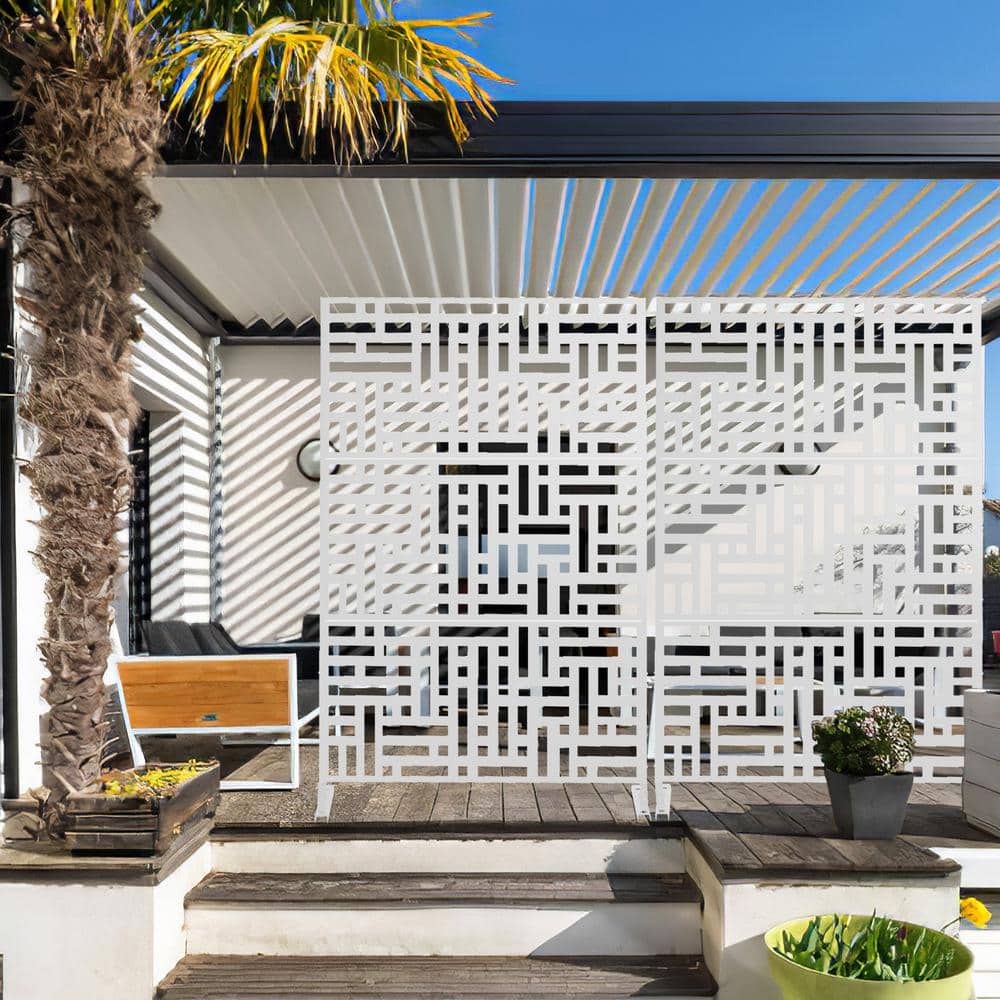 Lirago 75 x 48 in. White Modern Garden Screen Privacy Screen with Rectangle Patterns Wall Decal