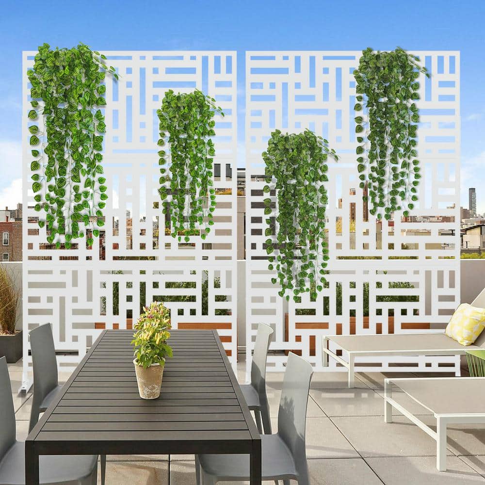 Lirago 75 x 48 in. White Modern Garden Screen Privacy Screen with Rectangle Patterns Wall Decal