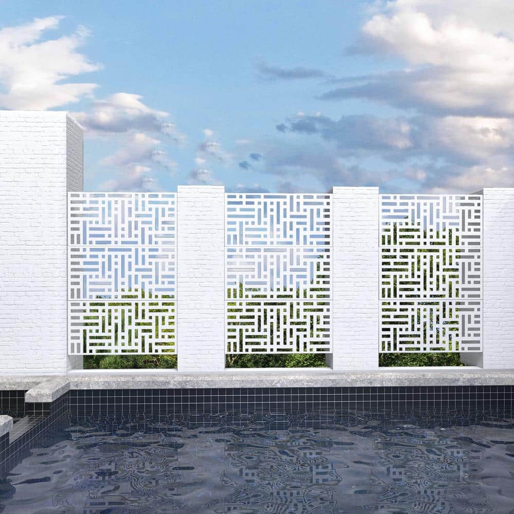 Lirago 75 x 48 in. White Modern Garden Screen Privacy Screen with Rectangle Patterns Wall Decal